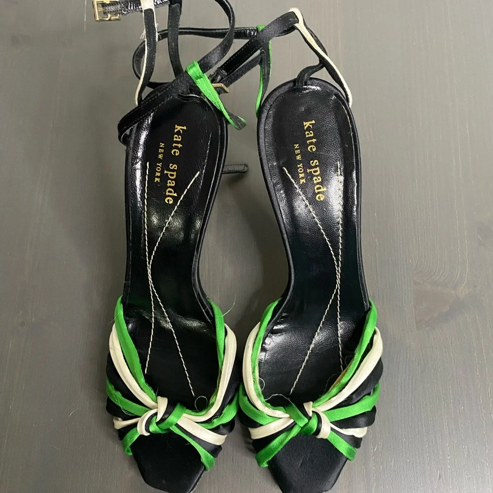 Kate Spade Florence Strappy Heeled Evening Sandals Black, White and Green
